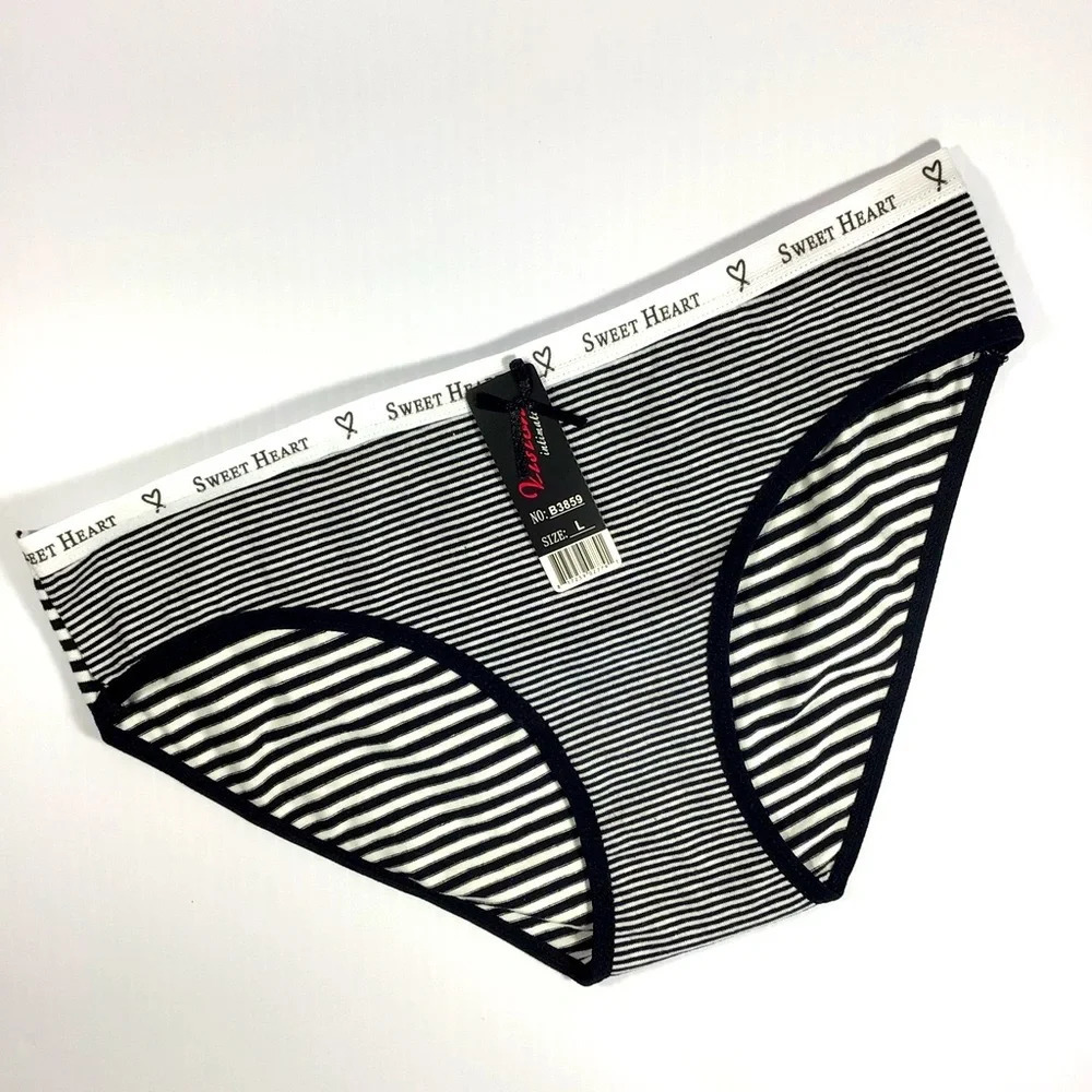 Vision Intimate Black and White Stripe Panties Underwear - Size Large
